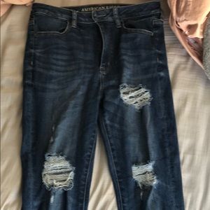 American eagle super high rise stretch rip jeans